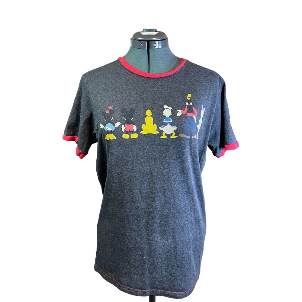 Walt Disney Employee Exclusive TShirt Sz M Gray Red Trim Sleeves Character Backs